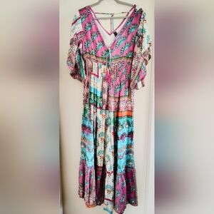 Anthropologie Me 2 Magic Colorful Mixed Media Boho Ethereal Maxi Dress Large